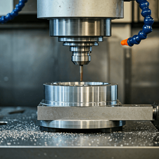 Close-up of a high-precision CNC milling machine operating on a metal component